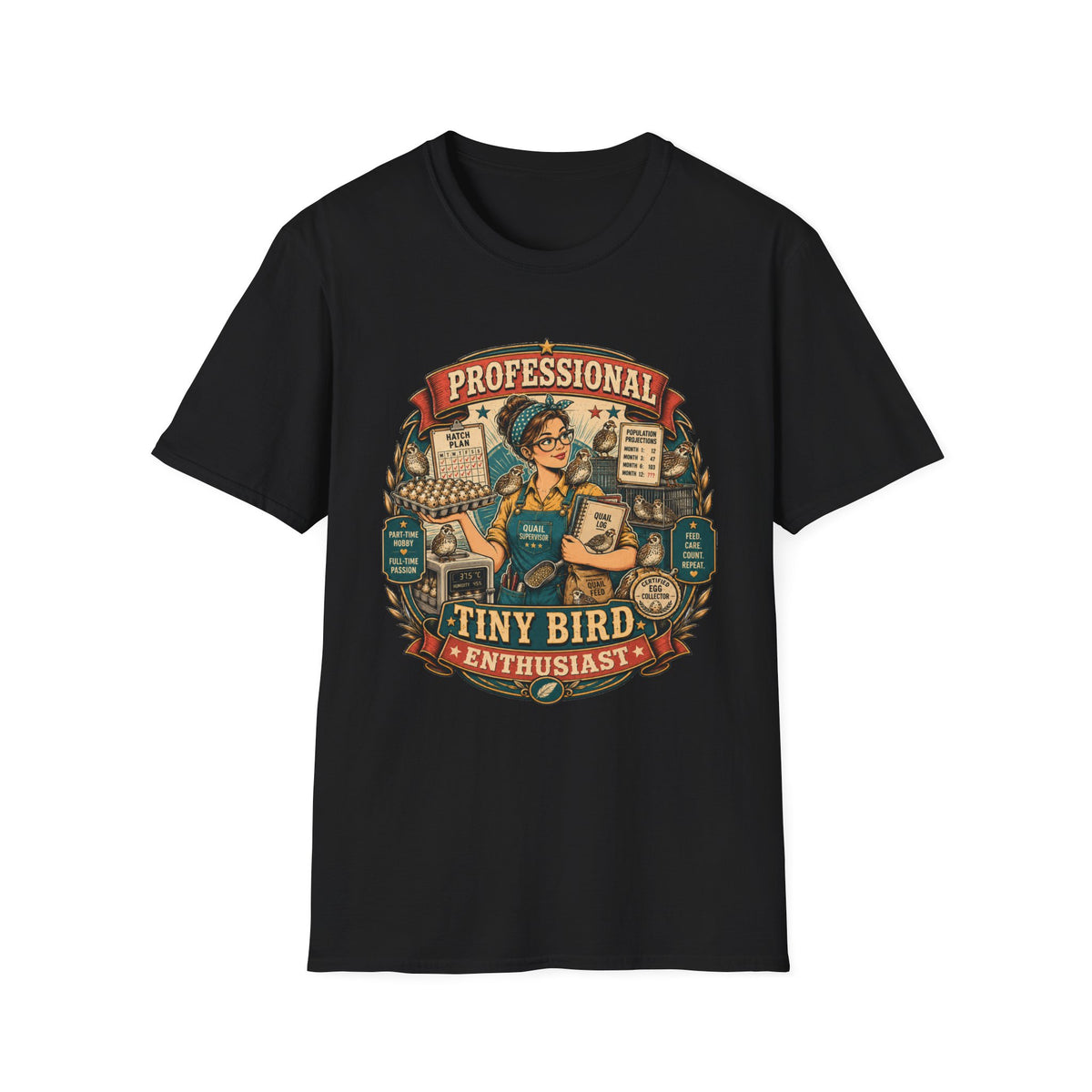 Tiny Bird Enthusiast Badge T-Shirt — Quail Keeper Vintage Graphic Tee