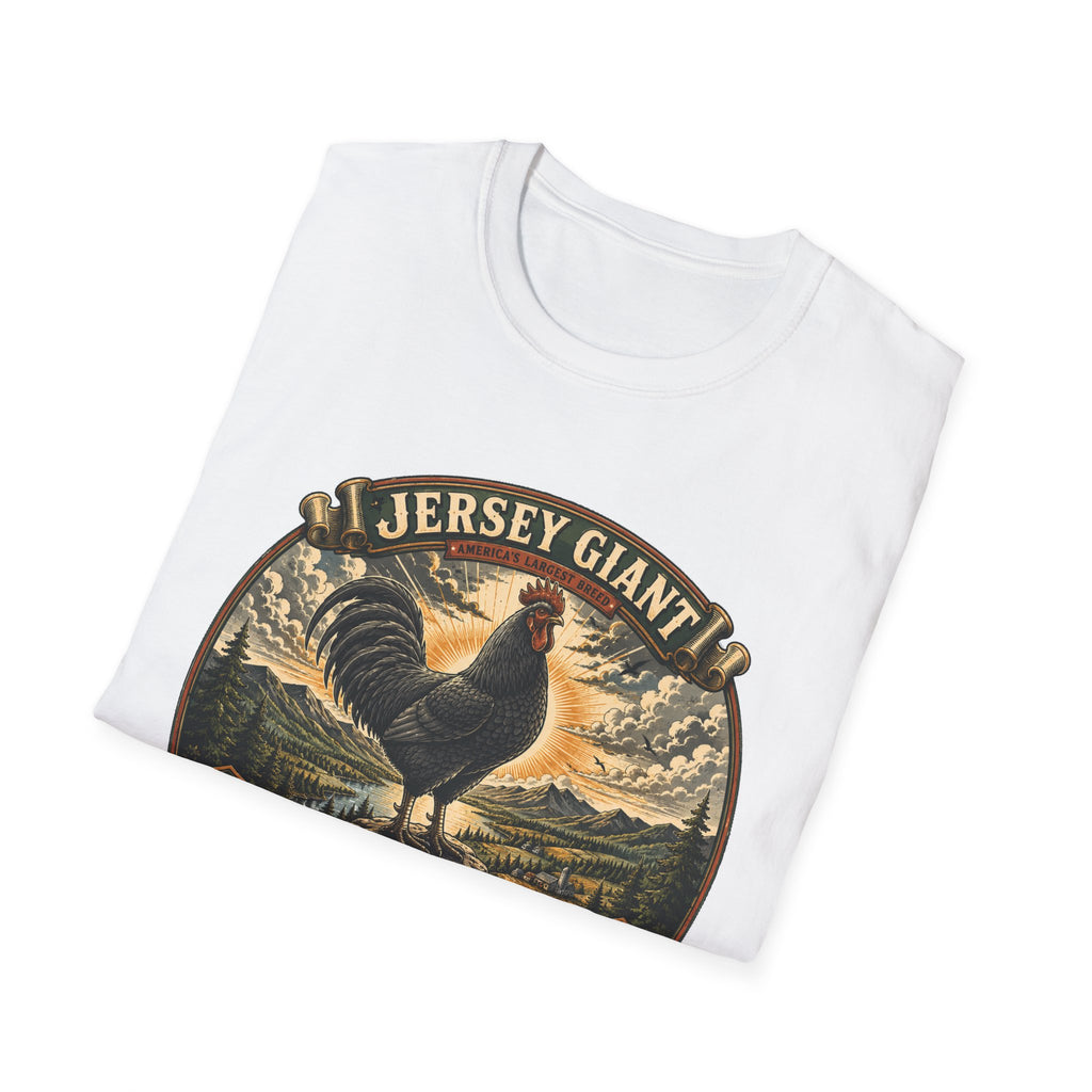 Jersey Giant Heritage Badge T-Shirt — America's Largest Breed Rooster Tee