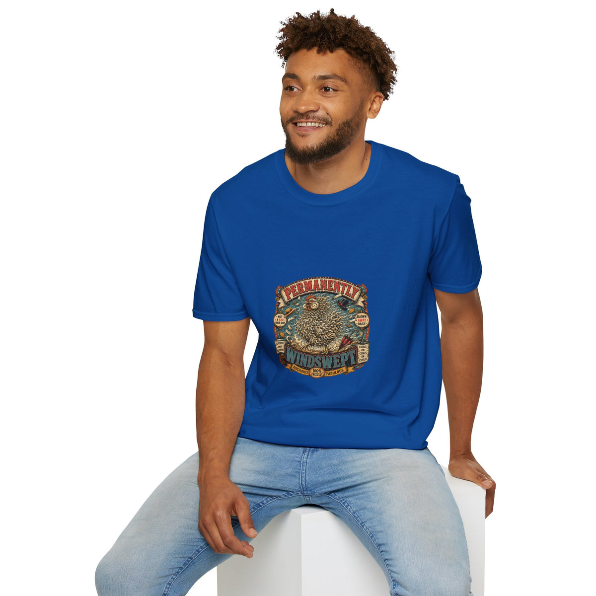 Permanently Windswept Frizzle T-Shirt — Curly Feather Novelty Tee