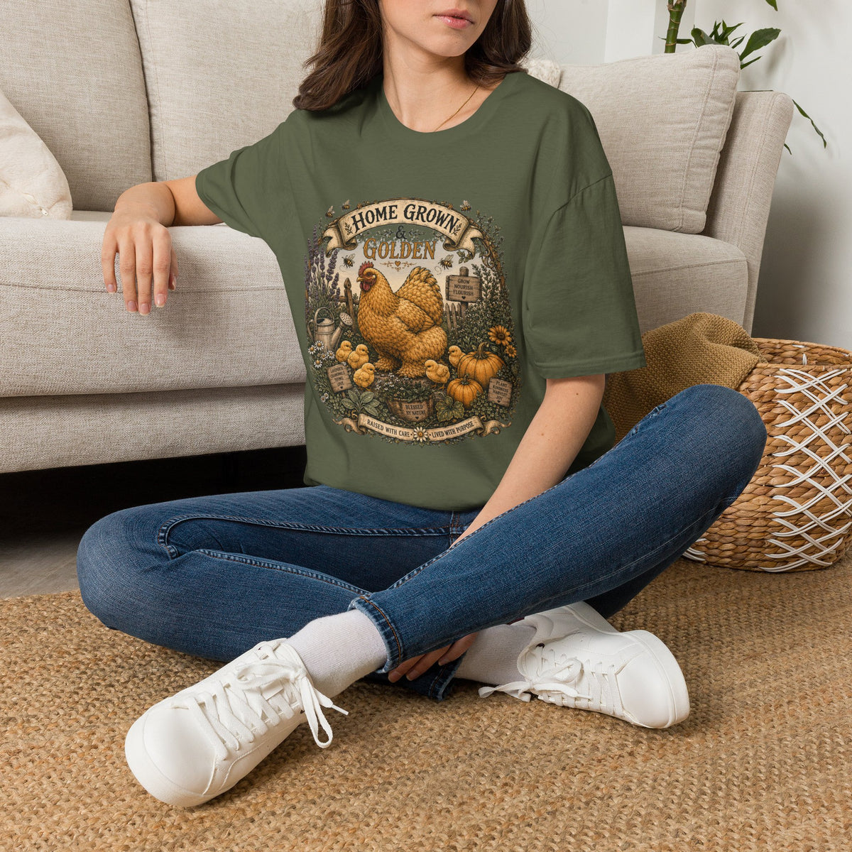 Home Grown and Golden Cochin T-Shirt — Garden Hen & Chicks Tee