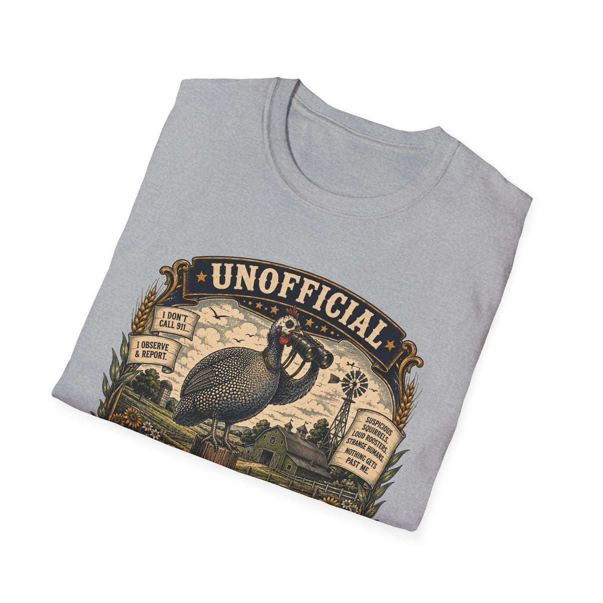 Unofficial Neighborhood Watch Guinea Fowl T-Shirt — Vintage Badge Farm Tee