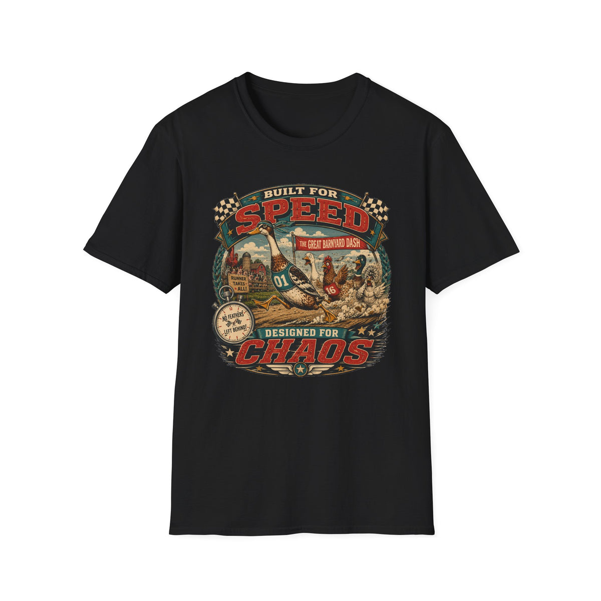 Built for Speed Barnyard Dash Indian Runner T-Shirt — Designed for Chaos Tee