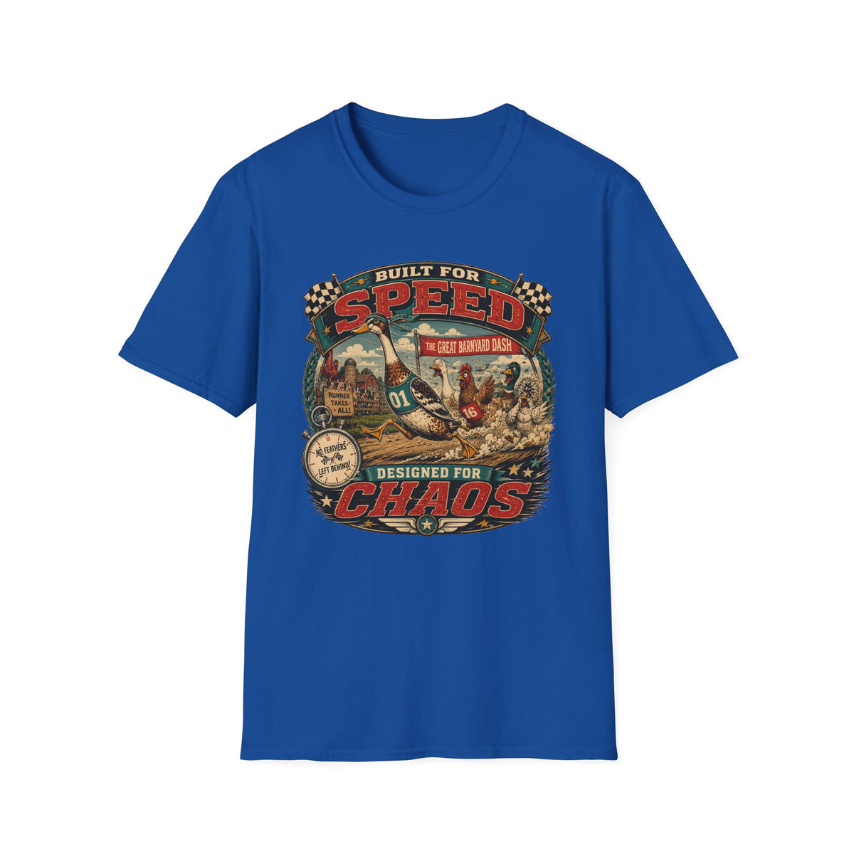 Built for Speed Barnyard Dash Indian Runner T-Shirt — Designed for Chaos Tee
