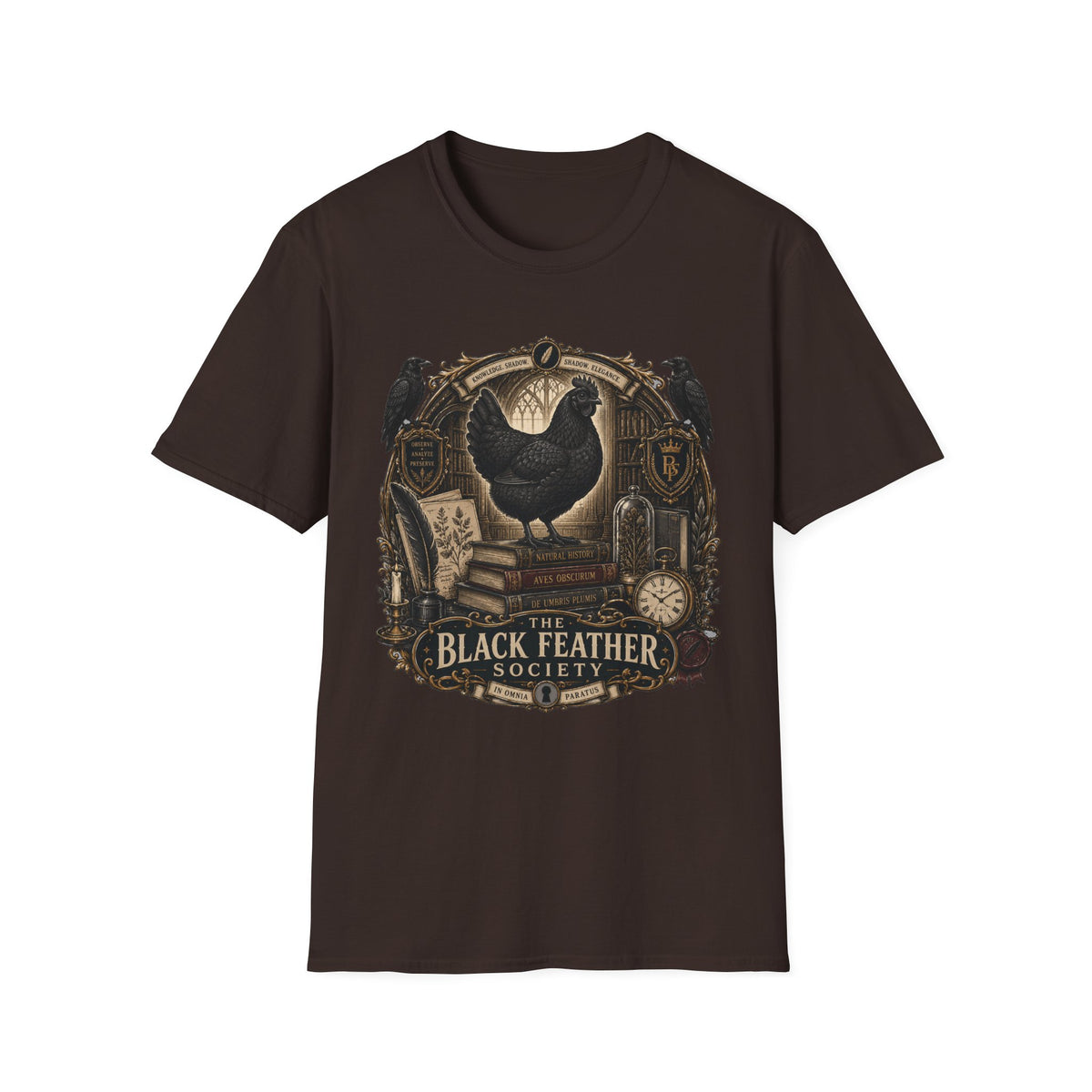 The Black Feather Society Ayam Cemani T-Shirt — Vintage Emblem Rooster Tee