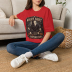 Night Shift Supervisor Ayam Cemani T-Shirt — Graveyard Rooster Graphic Tee