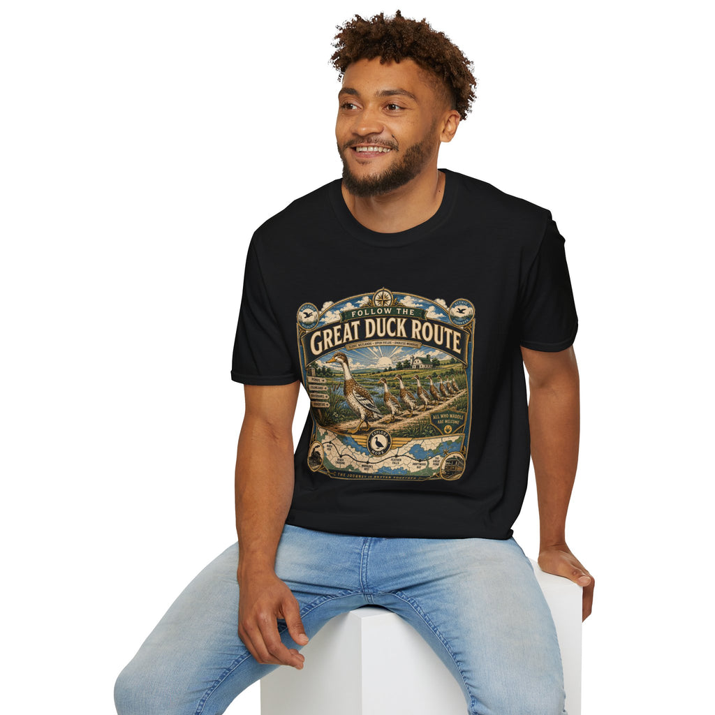 Follow the Great Duck Route T-Shirt — All Who Waddle Are Welcome Tee