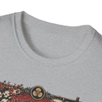 Shadow Samurai Ayam Cemani T-Shirt — Sunset Blossom Warrior Rooster Tee