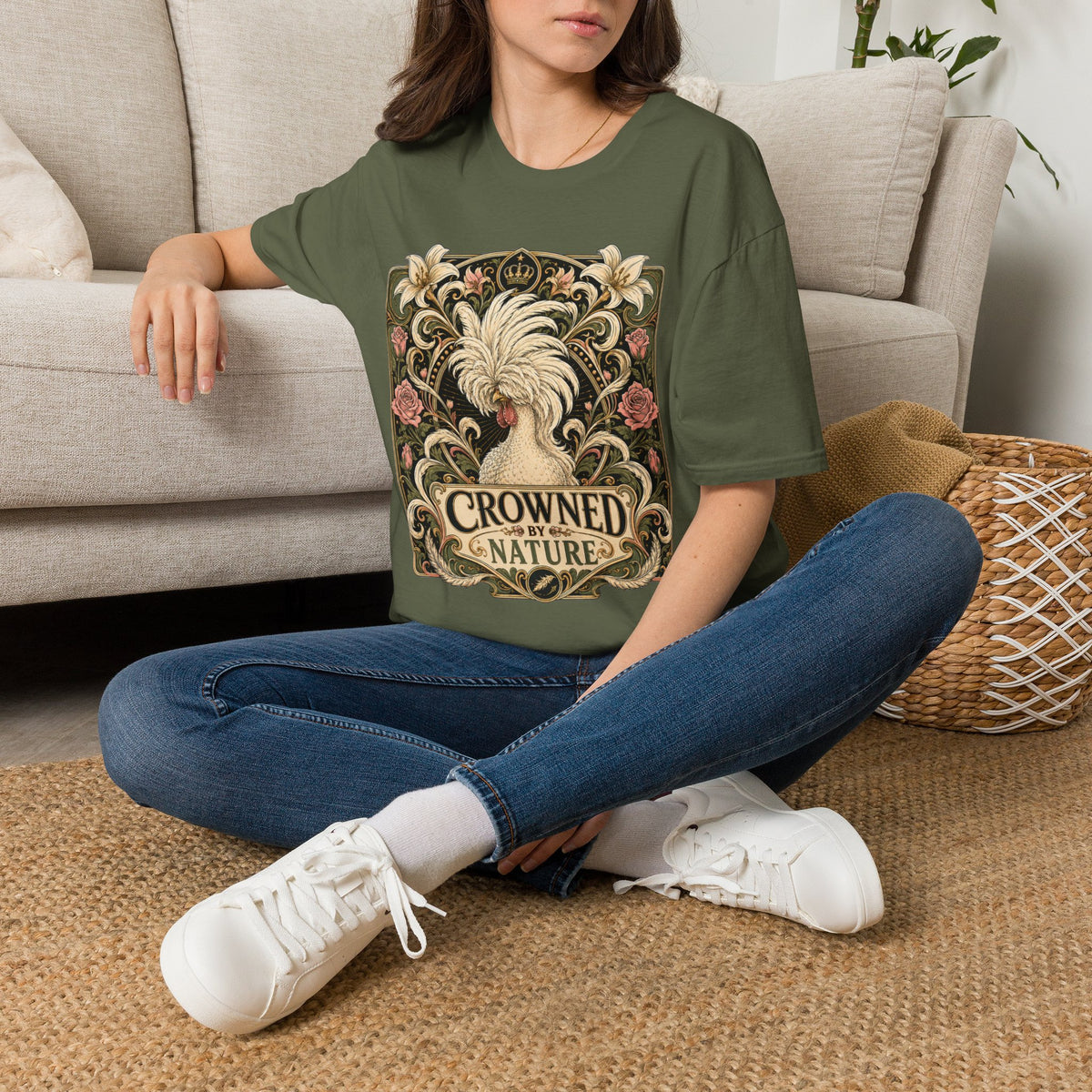 Crowned by Nature Polish Chicken T-Shirt — Vintage Botanical Hen Tee