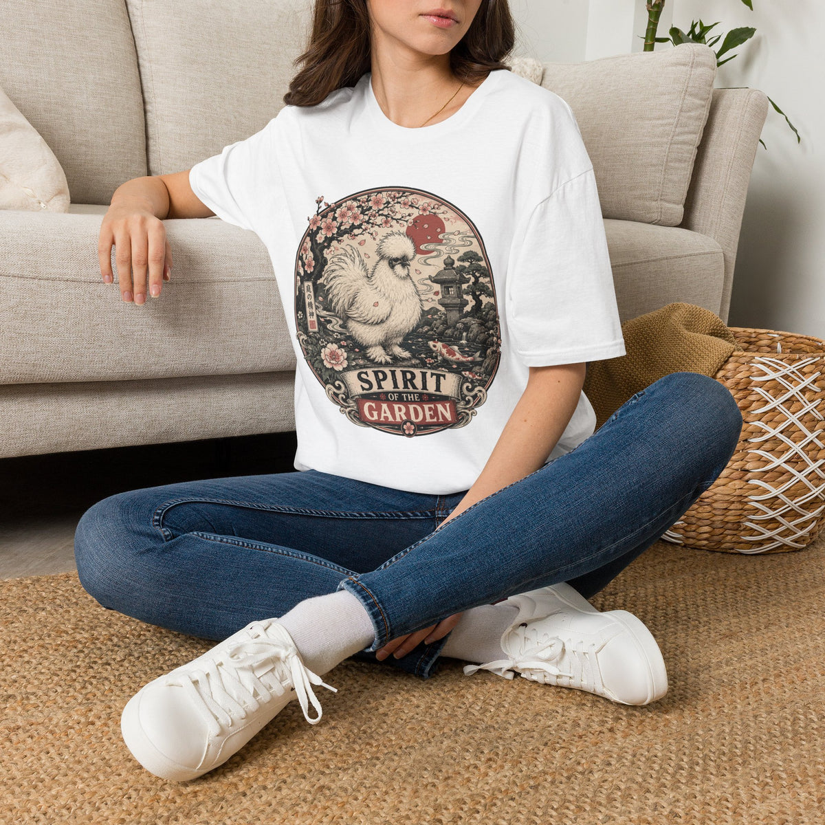 Blossom Garden Silkie T-Shirt — Japanese Woodblock Hen Tee