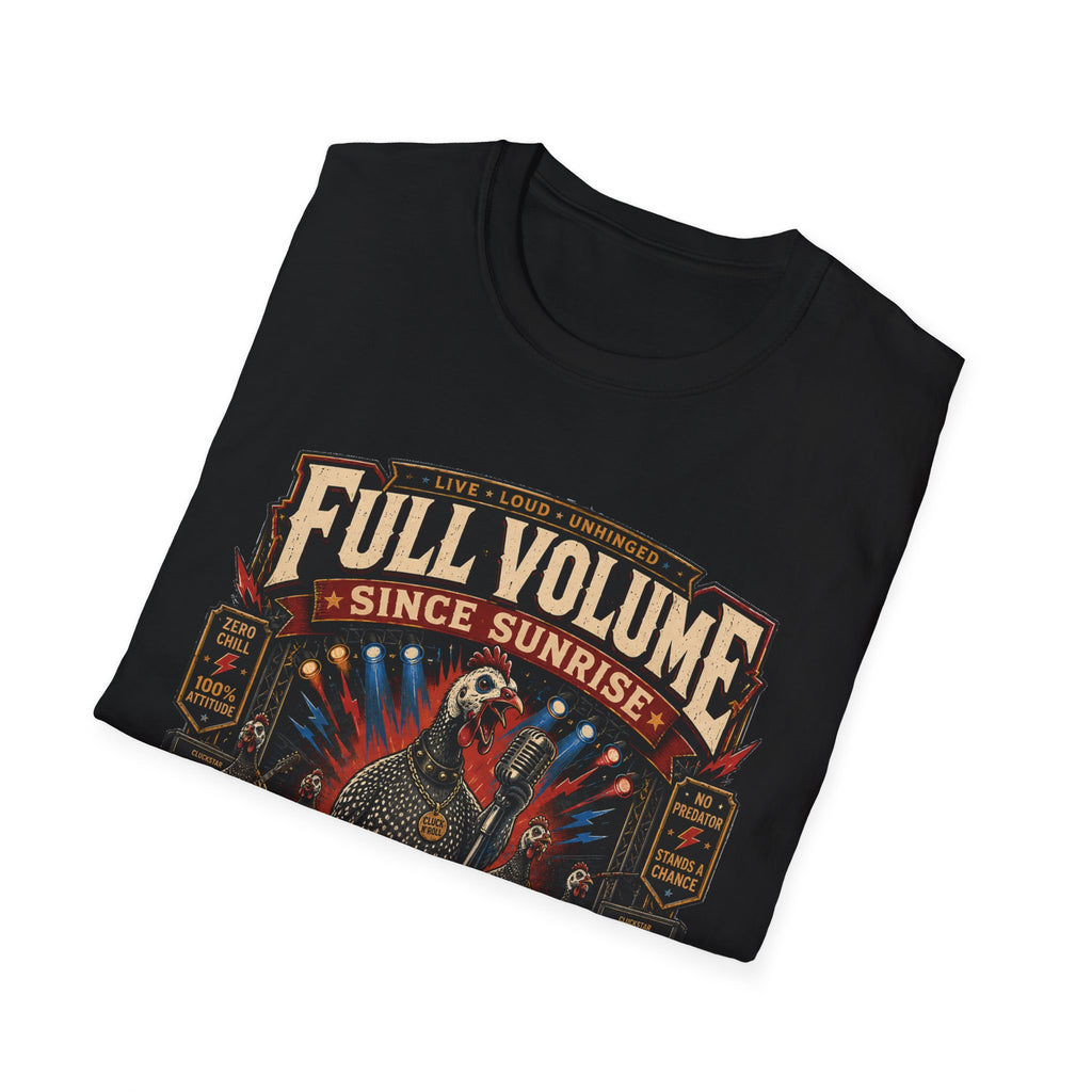 Full Volume Since Sunrise Guinea Fowl T-Shirt — Rock Concert Poultry Poster Tee