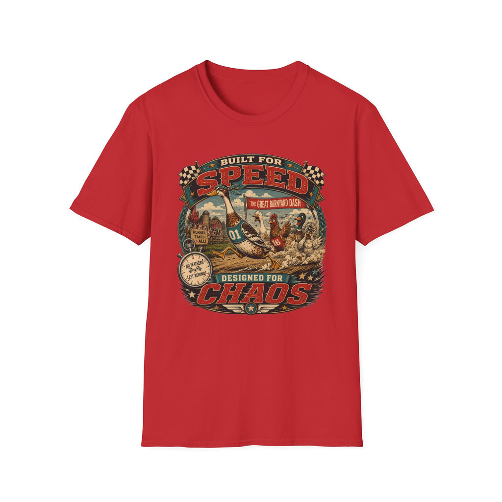 Built for Speed Barnyard Dash Indian Runner T-Shirt — Designed for Chaos Tee
