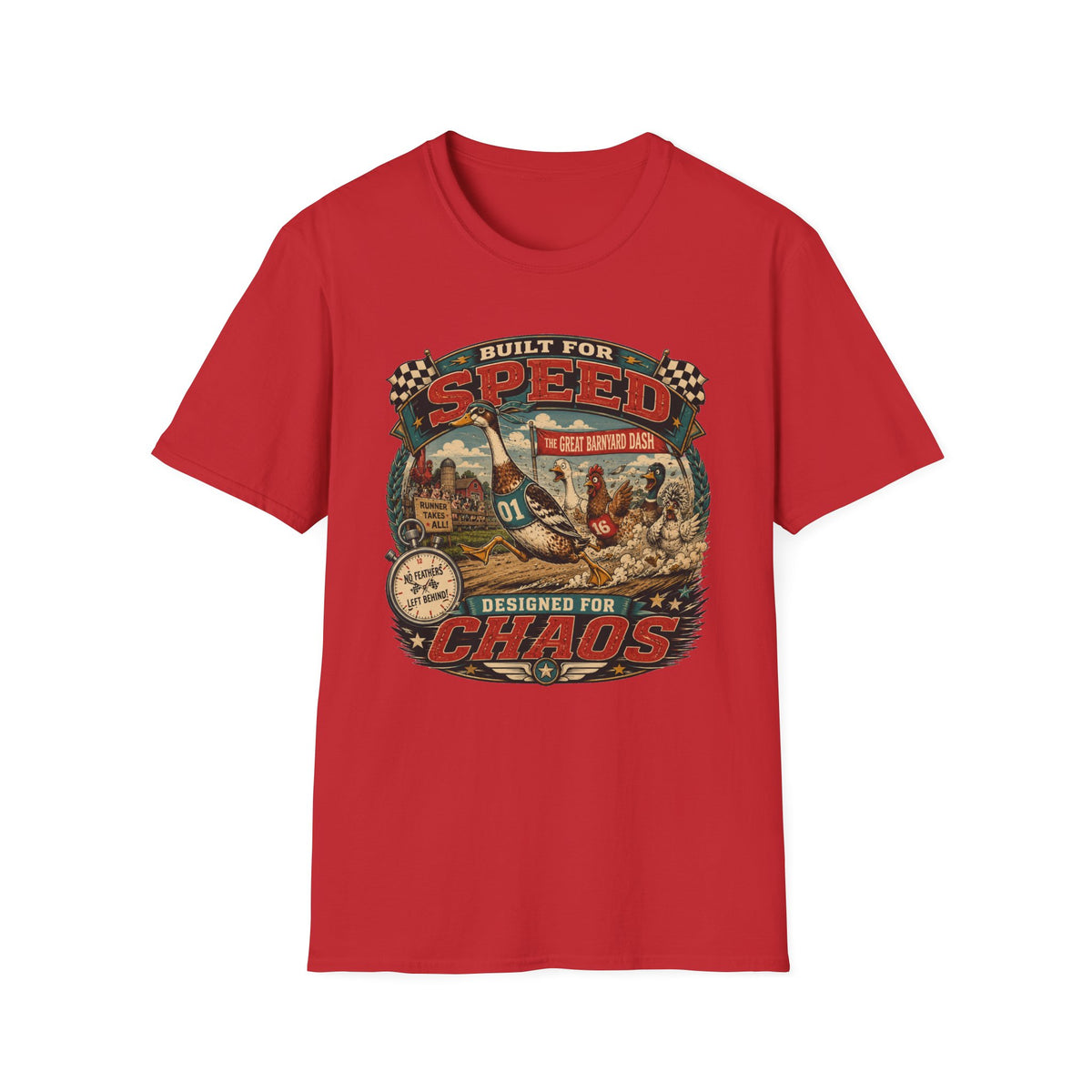 Built for Speed Barnyard Dash Indian Runner T-Shirt — Designed for Chaos Tee