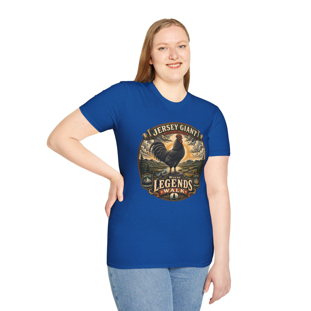 Jersey Giant Heritage Badge T-Shirt — America's Largest Breed Rooster Tee