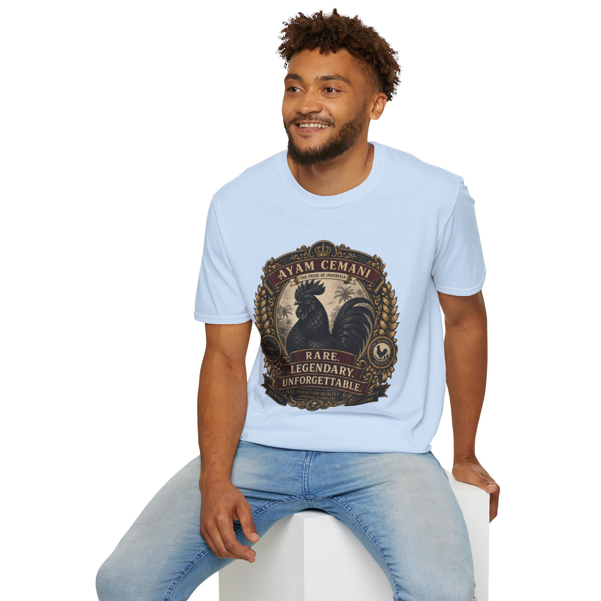 Ayam Cemani Heritage Badge T-Shirt — Rare All-Black Rooster Graphic Tee