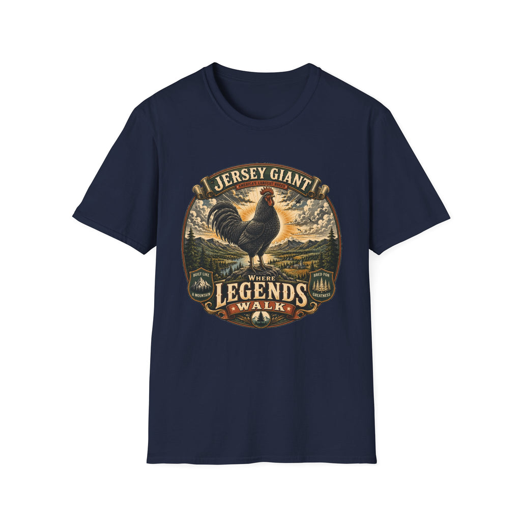 Jersey Giant Heritage Badge T-Shirt — America's Largest Breed Rooster Tee