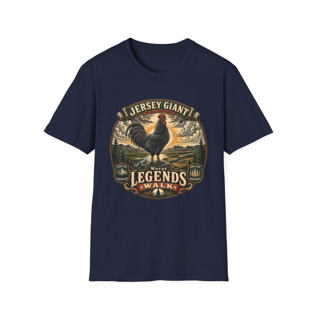 Jersey Giant Heritage Badge T-Shirt — America's Largest Breed Rooster Tee