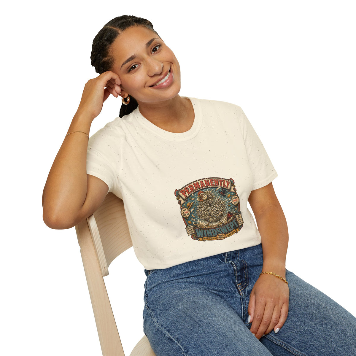 Permanently Windswept Frizzle T-Shirt — Curly Feather Novelty Tee