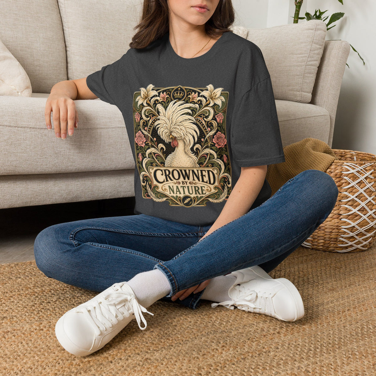 Crowned by Nature Polish Chicken T-Shirt — Vintage Botanical Hen Tee