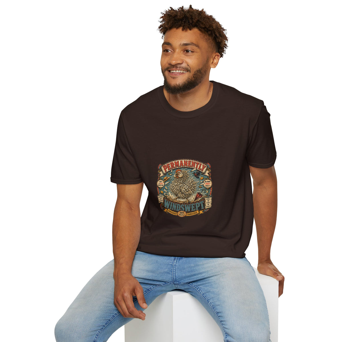 Permanently Windswept Frizzle T-Shirt — Curly Feather Novelty Tee