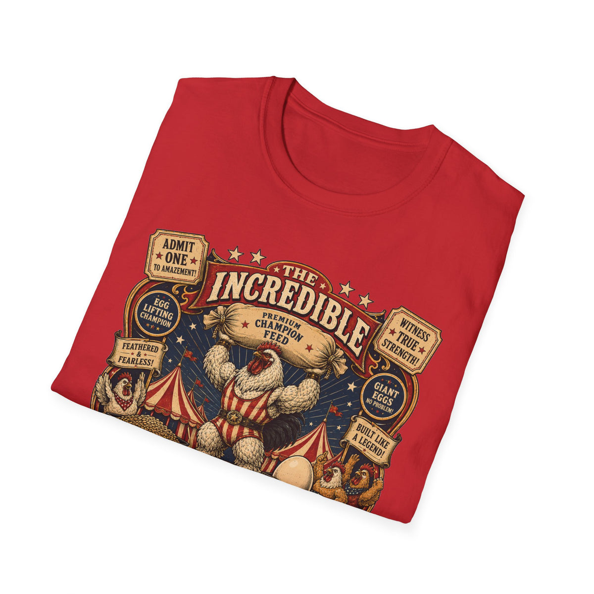 Incredible Feathered Strongman Brahma T-Shirt — Vintage Poster Rooster Tee
