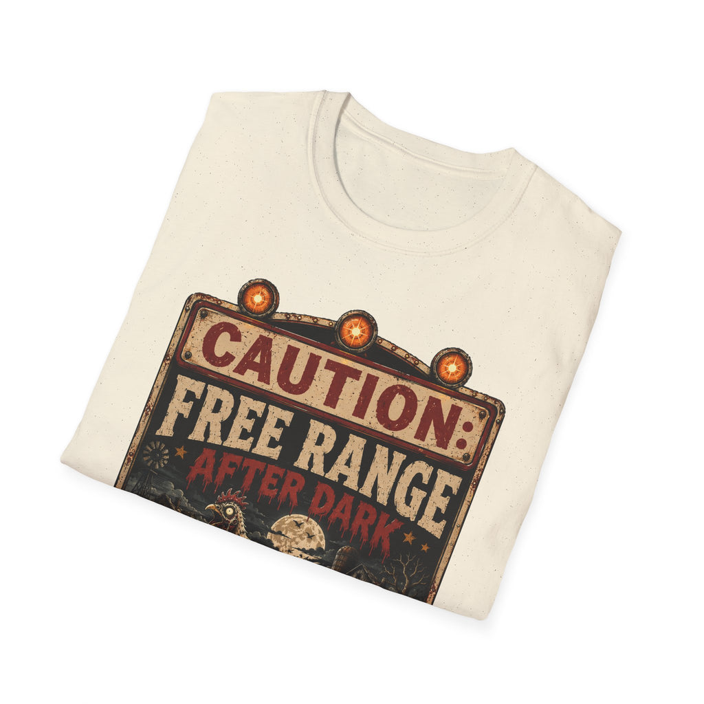 Zombie Chicken Crossing at Night T-Shirt — Spooky Halloween Poultry Tee