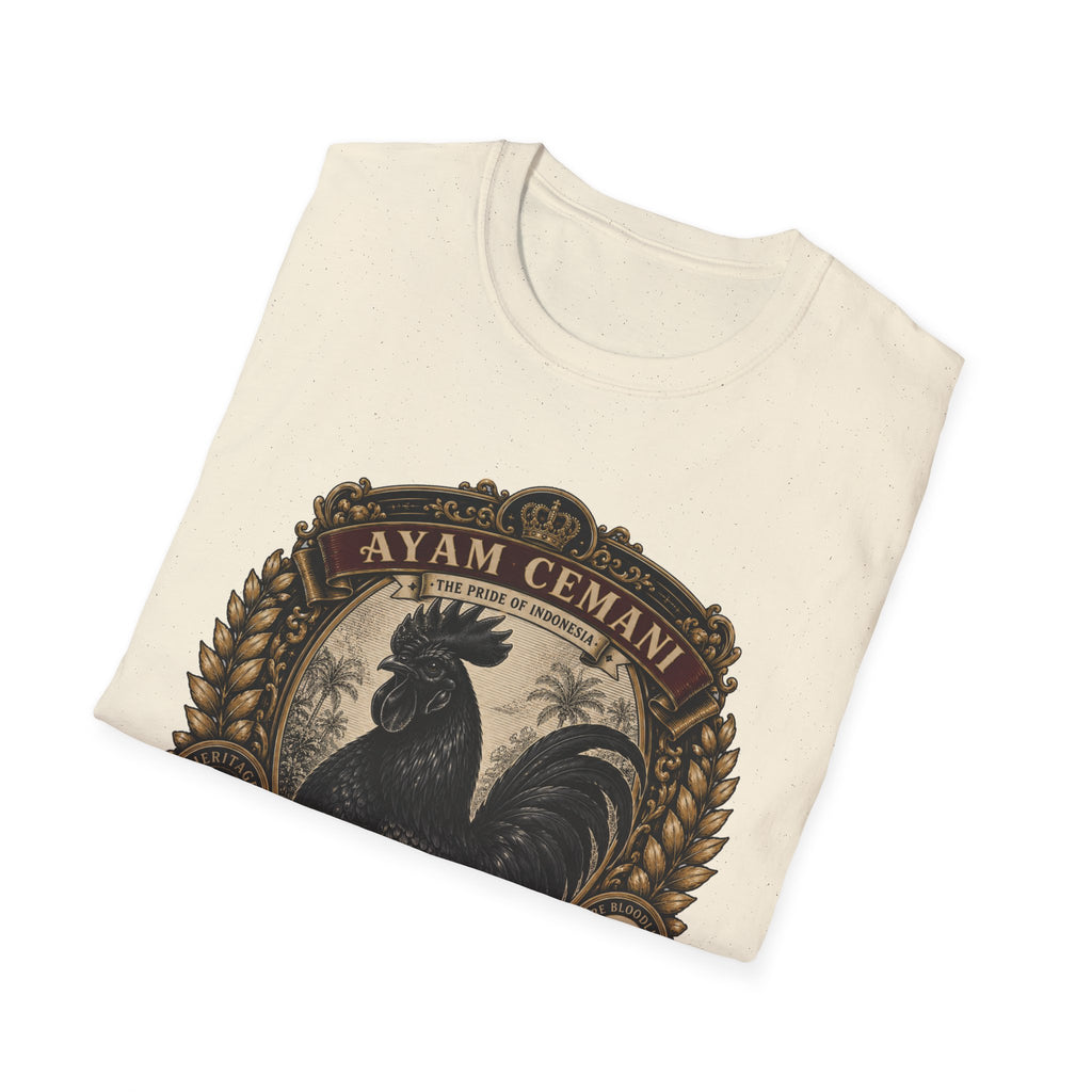 Ayam Cemani Heritage Badge T-Shirt — Rare All-Black Rooster Graphic Tee