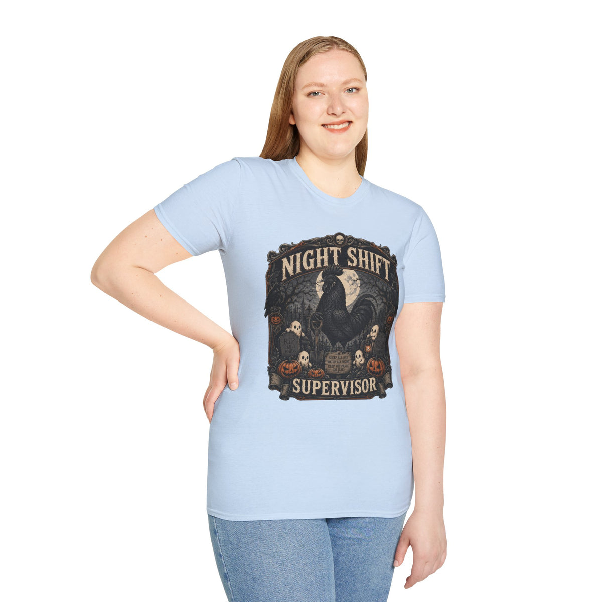 Night Shift Supervisor Ayam Cemani T-Shirt — Graveyard Rooster Graphic Tee