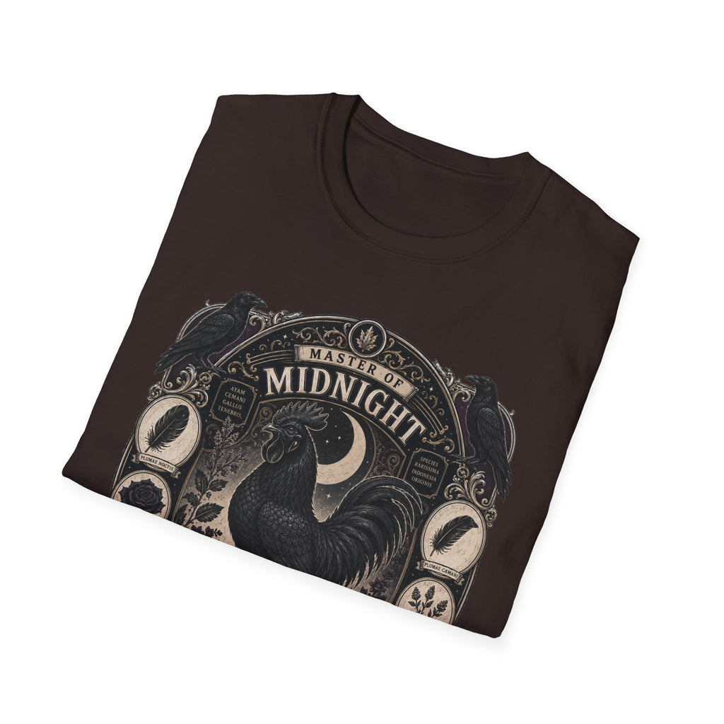 Master of Midnight Feathers Ayam Cemani T-Shirt — Gothic Rooster Graphic Tee