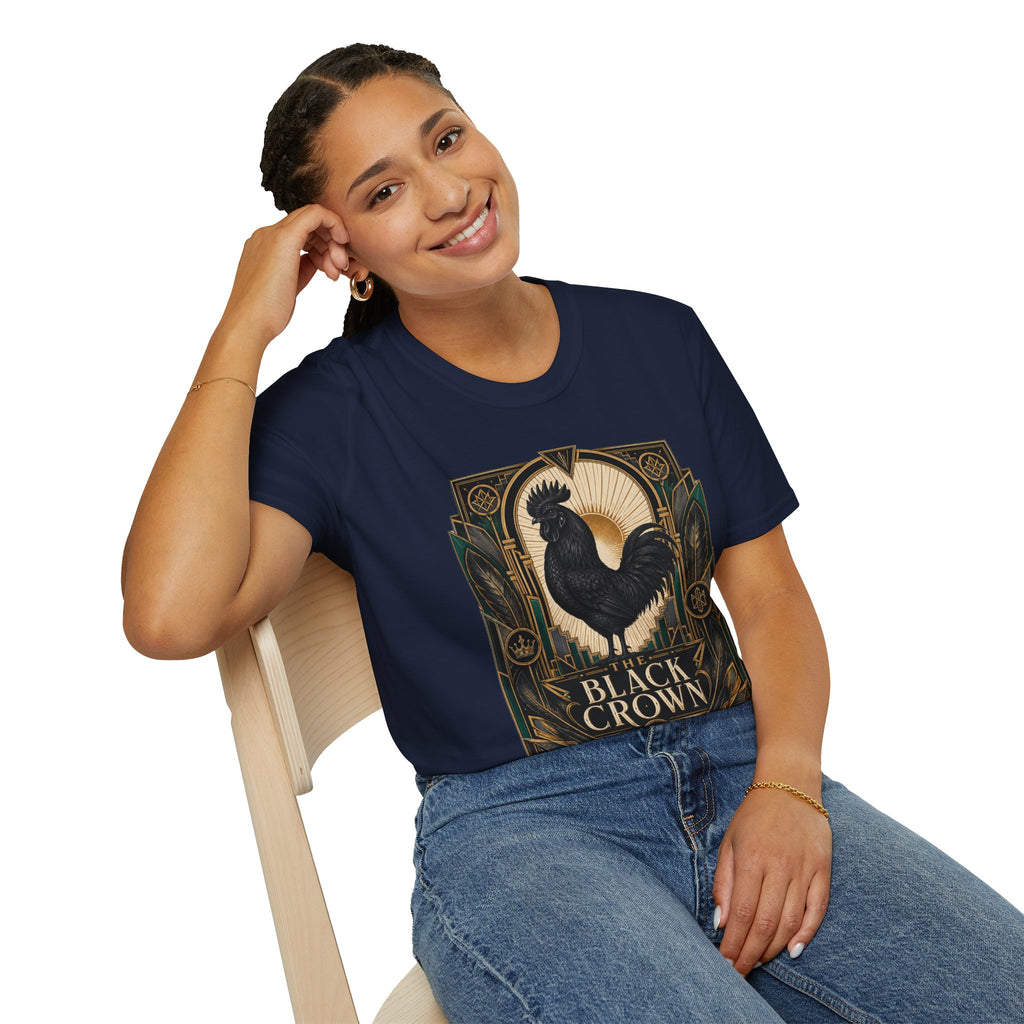 The Black Crown Ayam Cemani T-Shirt — Art Deco Rooster Graphic Tee