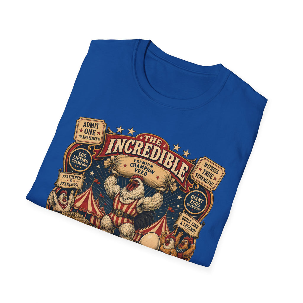Incredible Feathered Strongman Brahma T-Shirt — Vintage Poster Rooster Tee