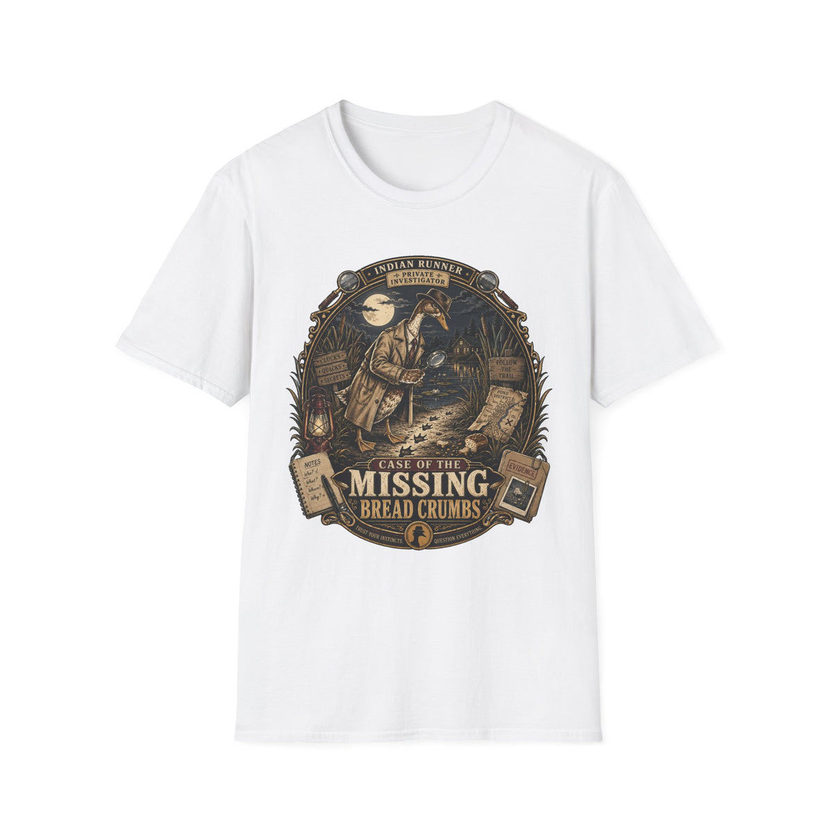 The Case of the Missing Breadcrumbs T-Shirt — Indian Runner Duck Mystery Tee