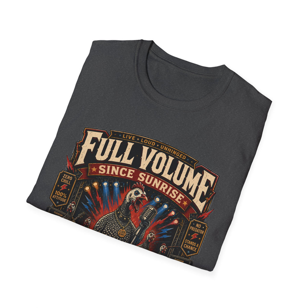 Full Volume Since Sunrise Guinea Fowl T-Shirt — Rock Concert Poultry Poster Tee