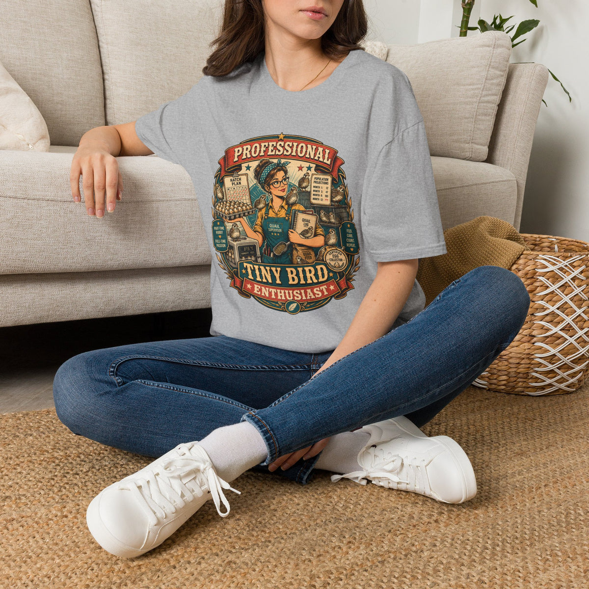 Tiny Bird Enthusiast Badge T-Shirt — Quail Keeper Vintage Graphic Tee