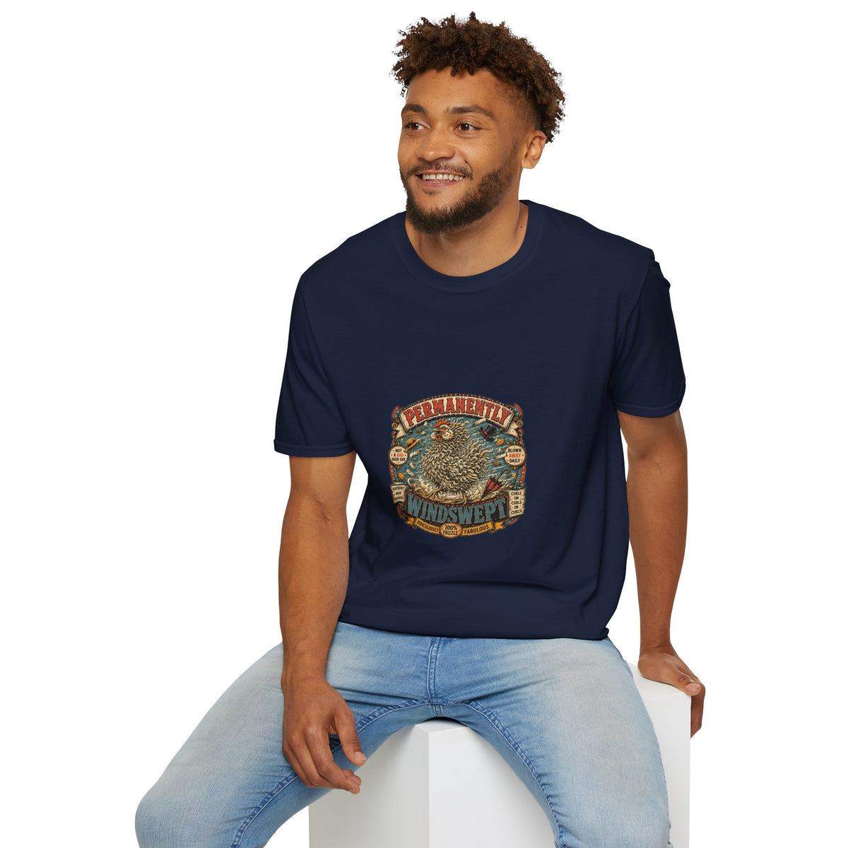 Permanently Windswept Frizzle T-Shirt — Curly Feather Novelty Tee