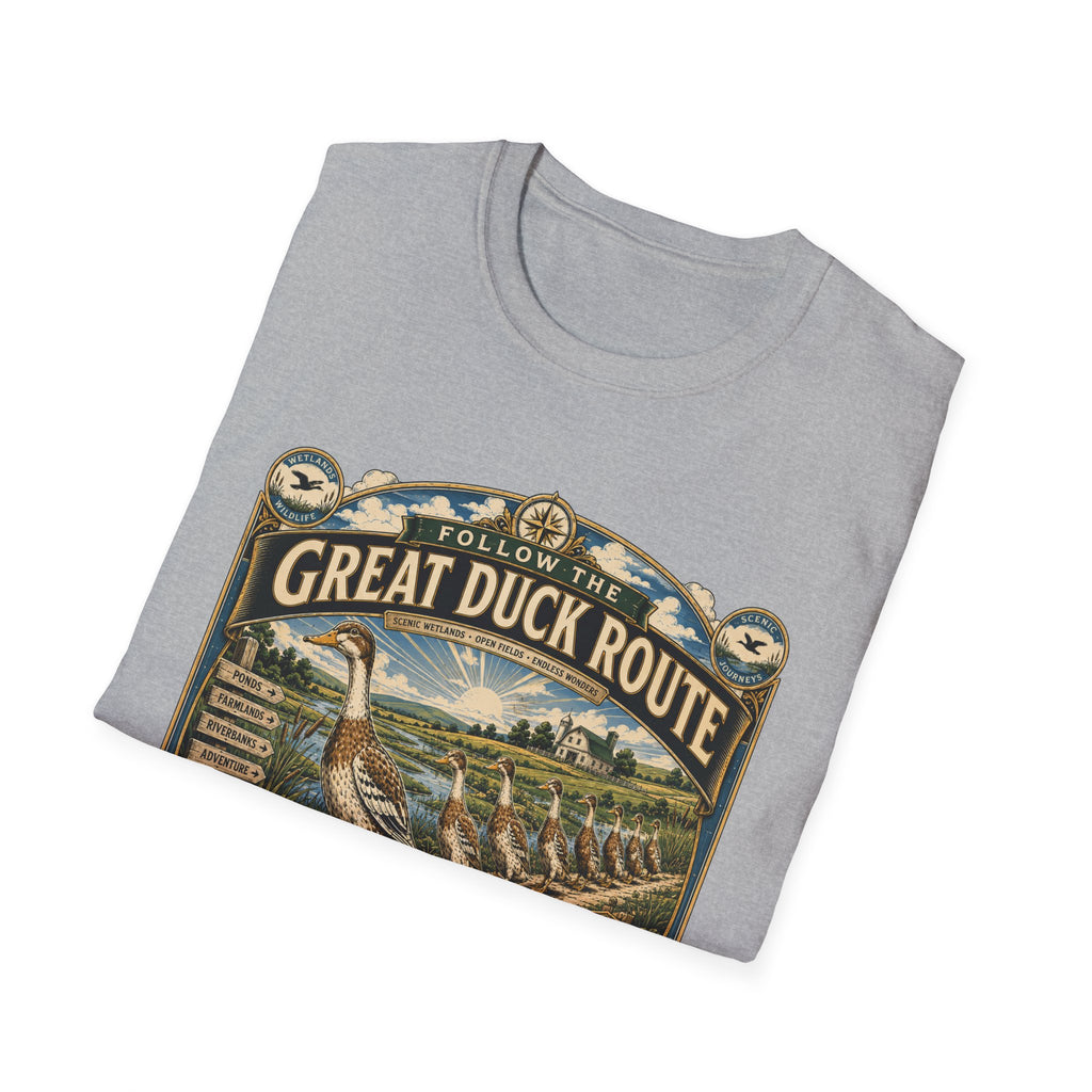 Follow the Great Duck Route T-Shirt — All Who Waddle Are Welcome Tee