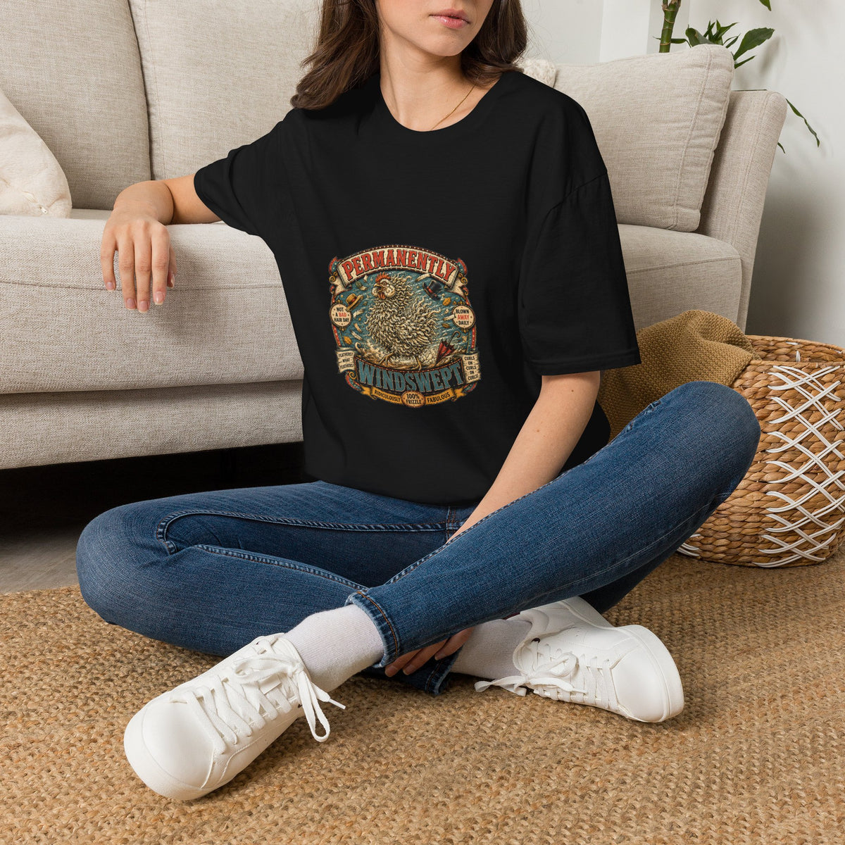 Permanently Windswept Frizzle T-Shirt — Curly Feather Novelty Tee