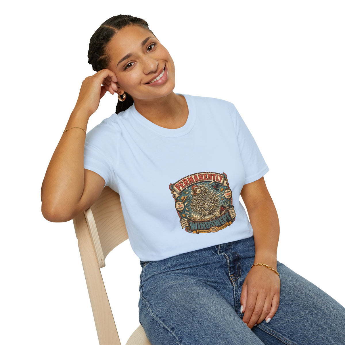 Permanently Windswept Frizzle T-Shirt — Curly Feather Novelty Tee