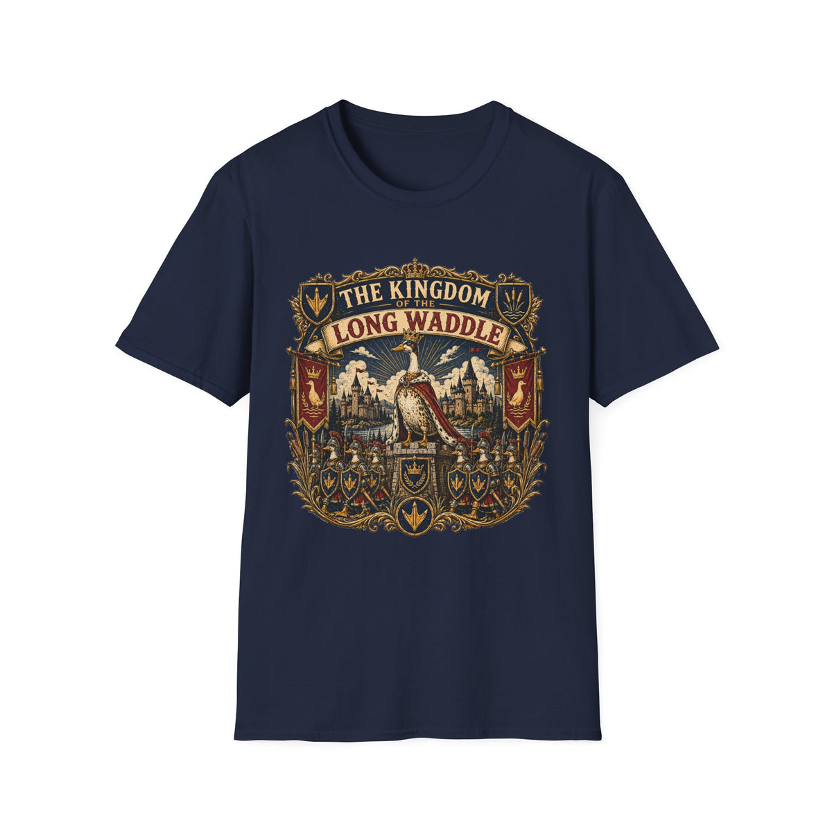 The Kingdom of the Long Waddle T-Shirt — Indian Runner Duck Crest Tee