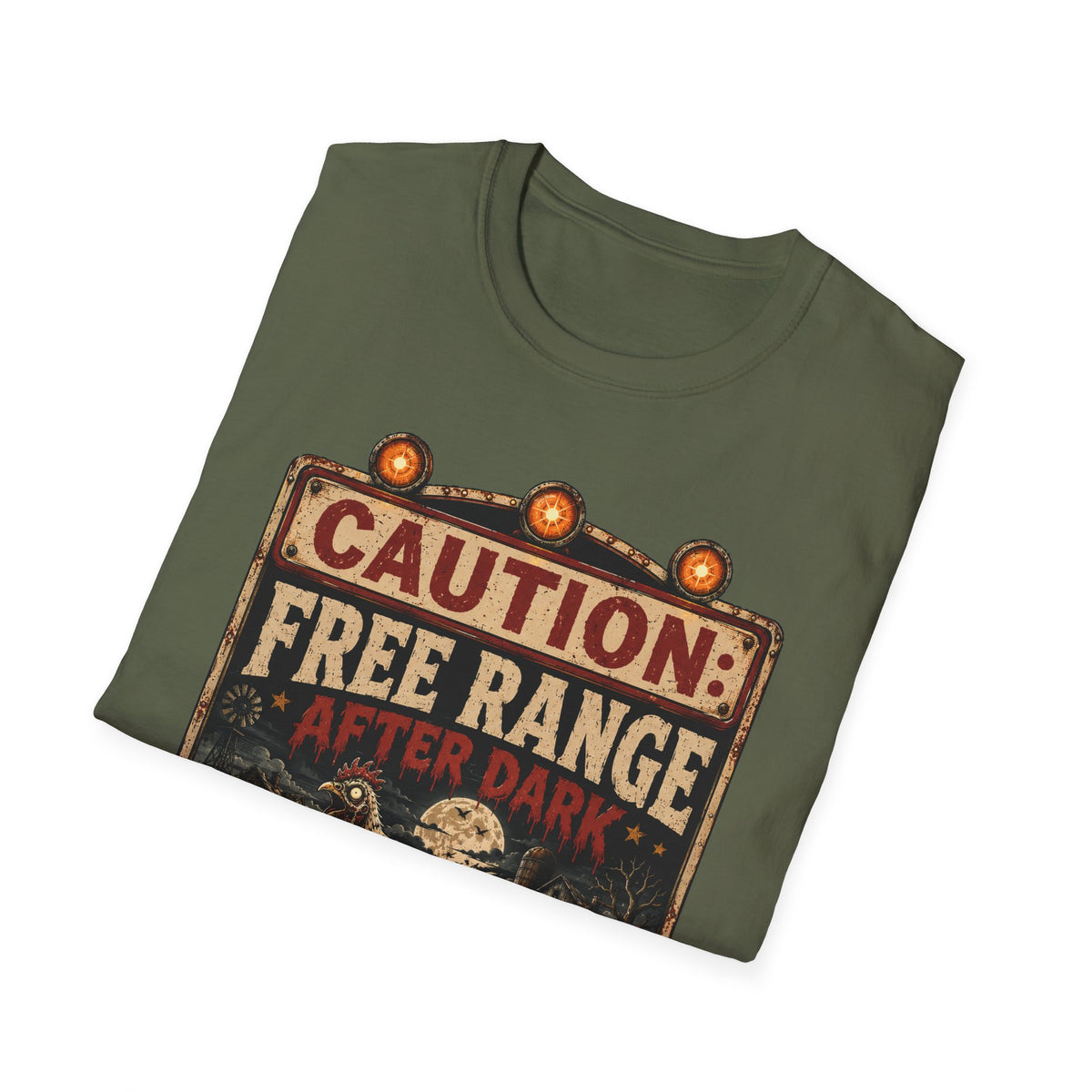 Zombie Chicken Crossing at Night T-Shirt — Spooky Halloween Poultry Tee