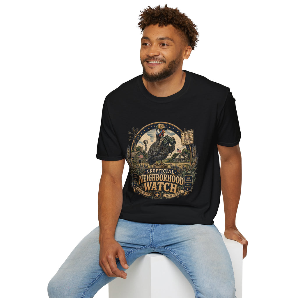 Guinea Fowl Neighborhood Watch T-Shirt — Watching The Coop So You Don't Have To Tee
