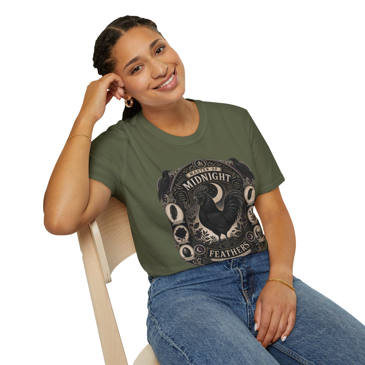 Master of Midnight Feathers Ayam Cemani T-Shirt — Gothic Rooster Graphic Tee