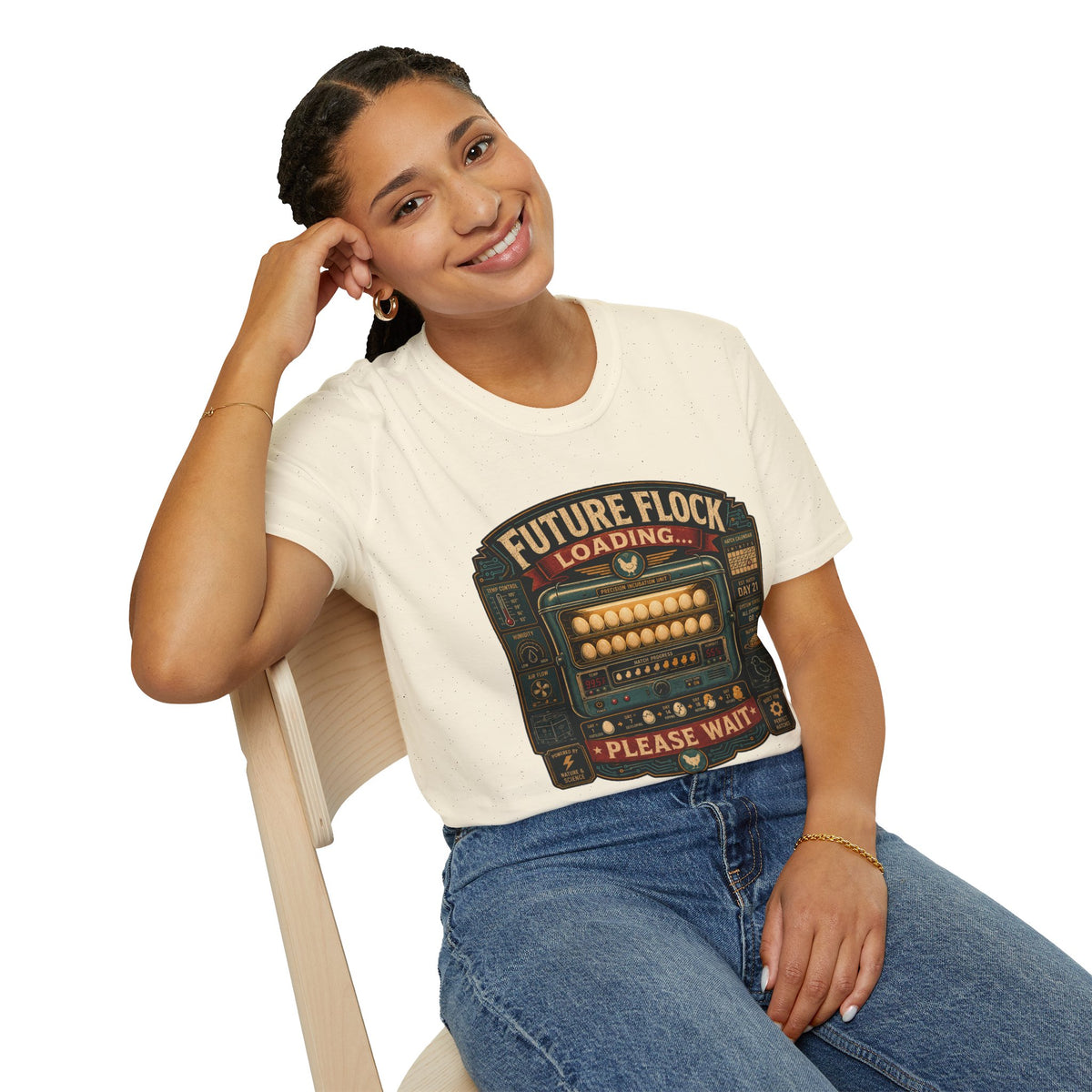 Future Flock Loading Please Wait T-Shirt — Funny Incubator Control Panel Tee