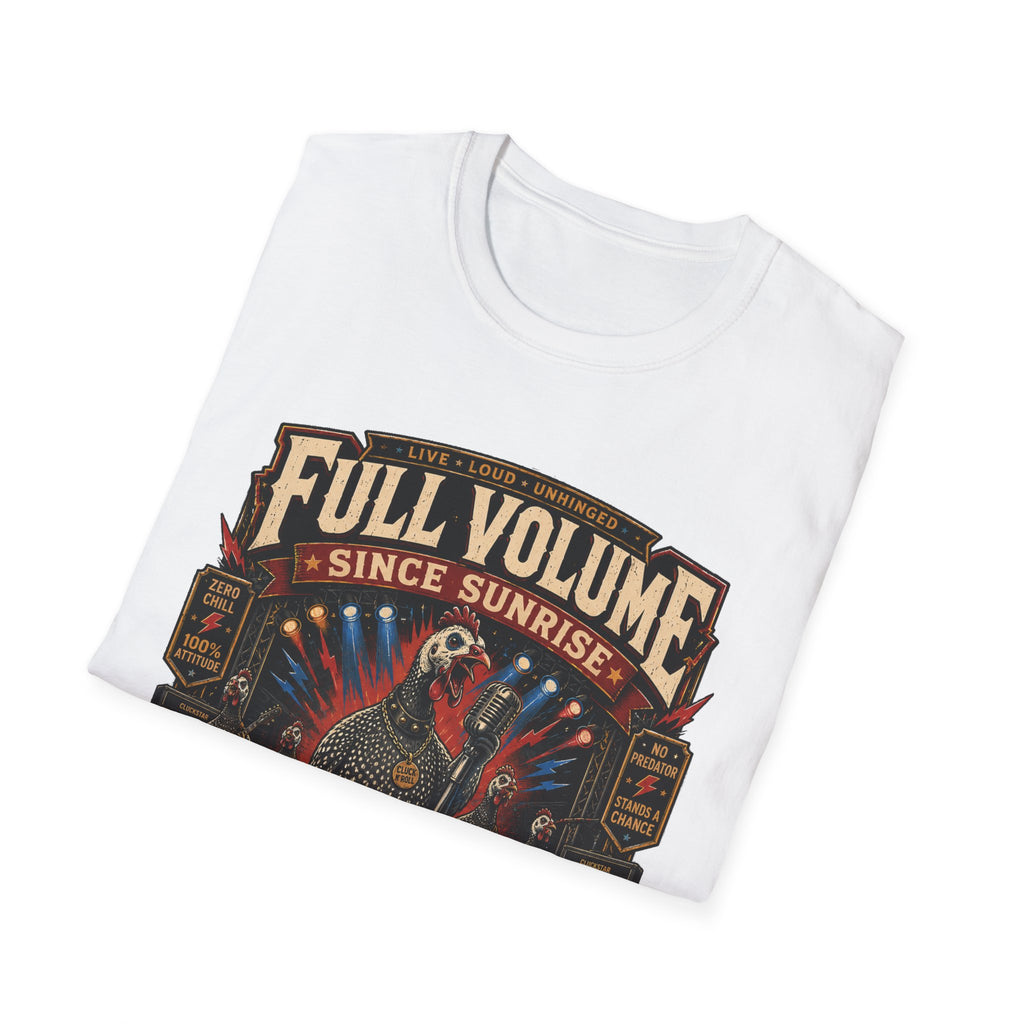 Full Volume Since Sunrise Guinea Fowl T-Shirt — Rock Concert Poultry Poster Tee