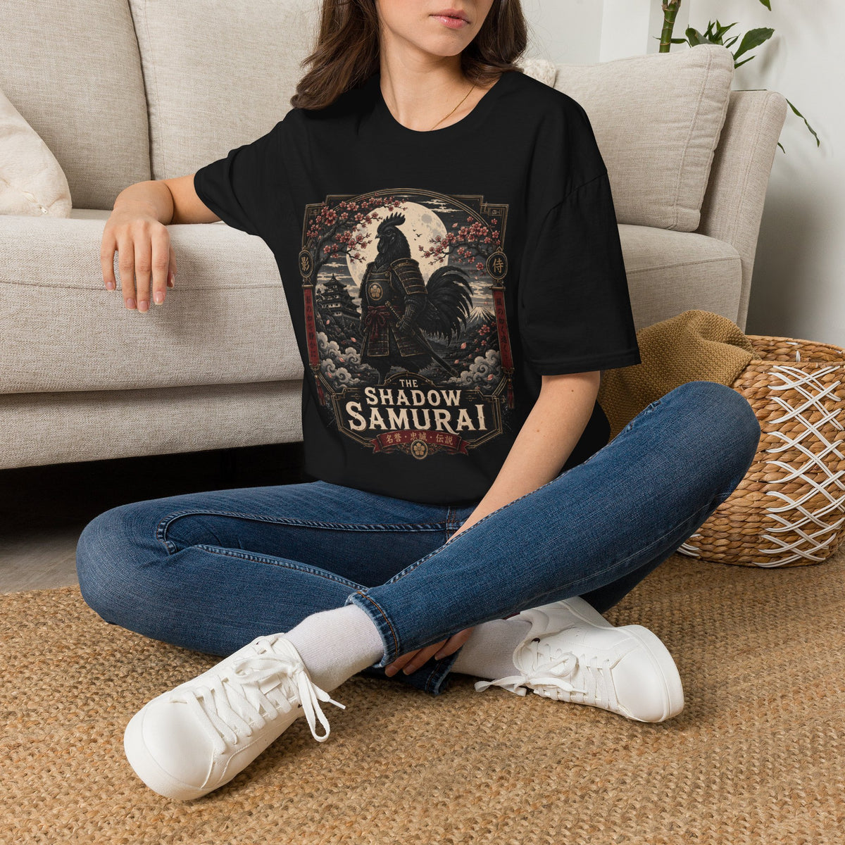 Shadow Samurai Ayam Cemani T-Shirt — Moonrise Warrior Rooster Tee