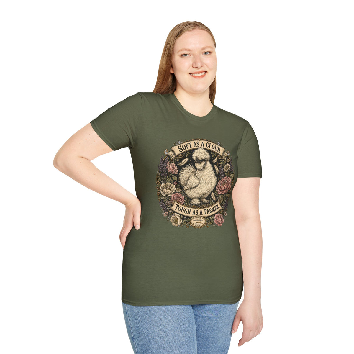 Soft as a Cloud Silkie T-Shirt — Floral Wreath Hen Tee