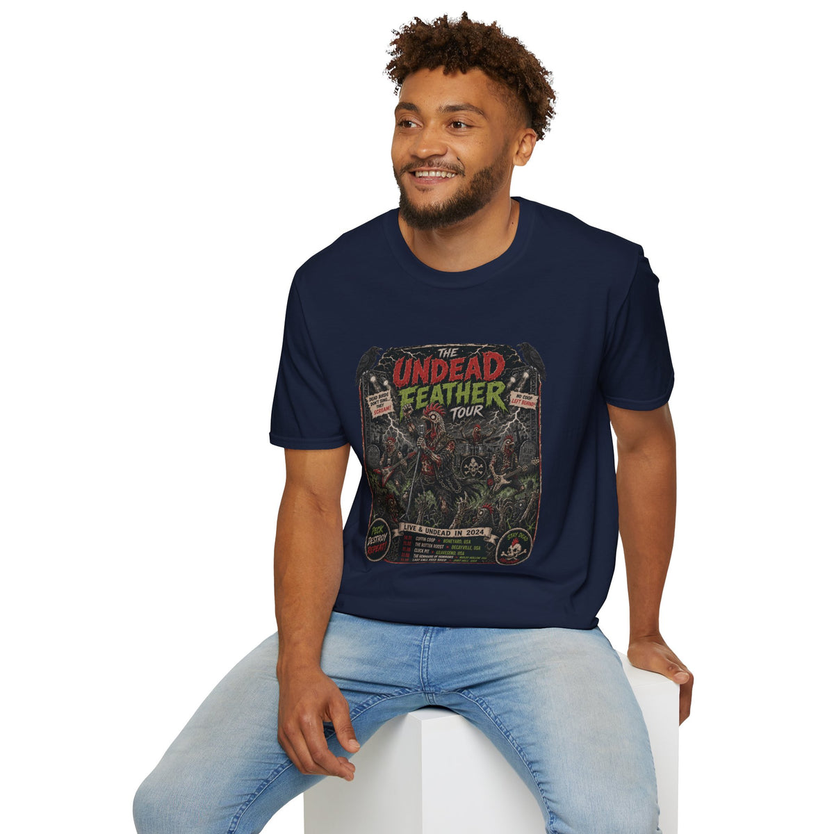 Undead Feather Tour T-Shirt — Zombie Chicken Concert Tee