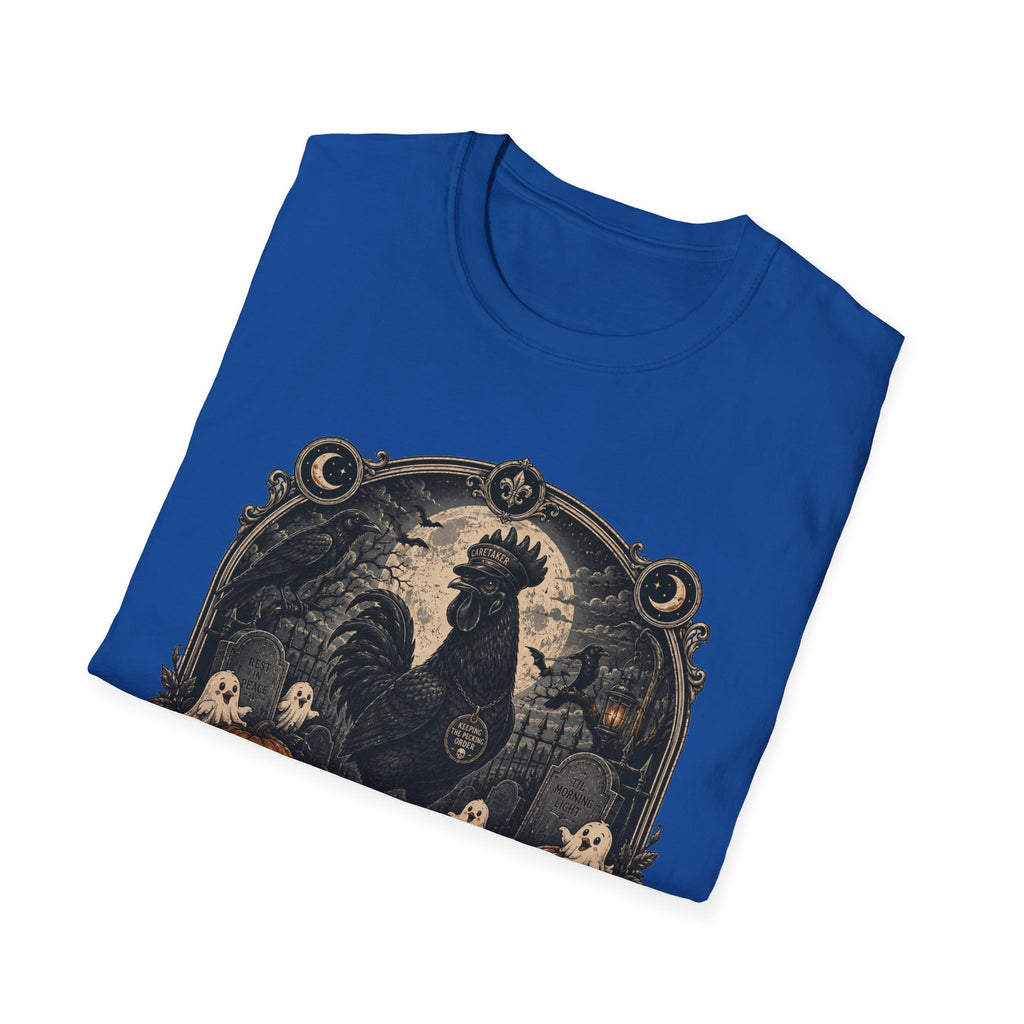 Night Shift Supervisor Ayam Cemani T-Shirt — Caretaker Rooster Graphic Tee
