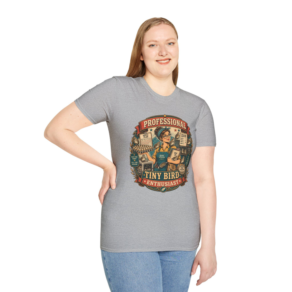 Tiny Bird Enthusiast Badge T-Shirt — Quail Keeper Vintage Graphic Tee