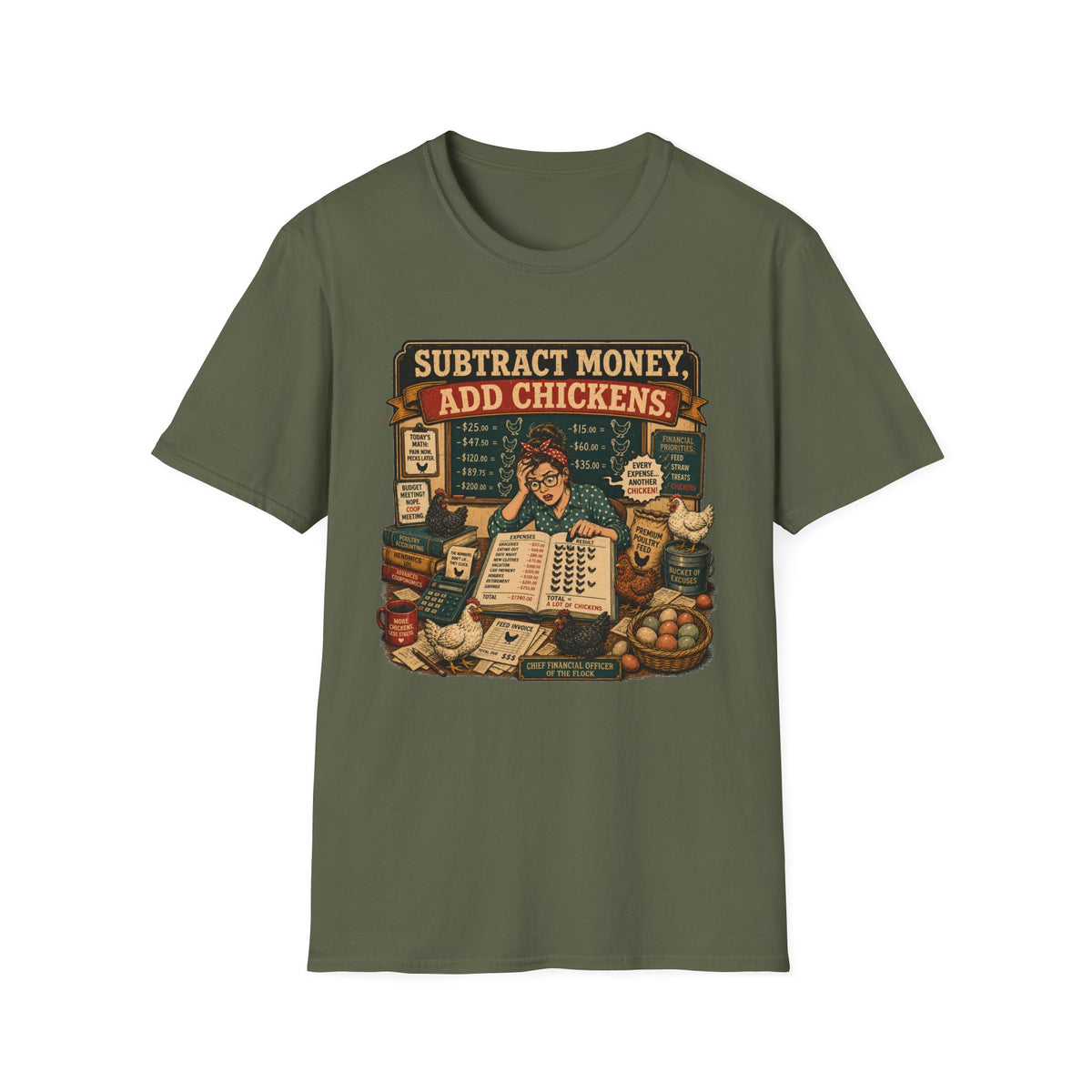Subtract Money Add Chickens T-shirt, photo 6