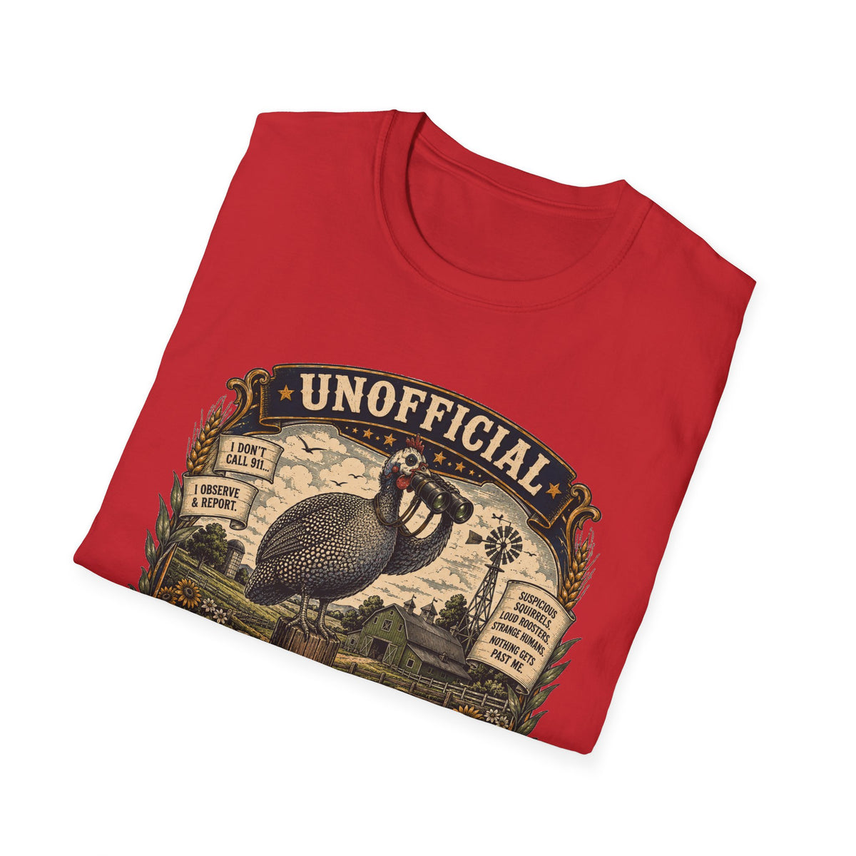 Unofficial Neighborhood Watch Guinea Fowl T-Shirt — Vintage Badge Farm Tee